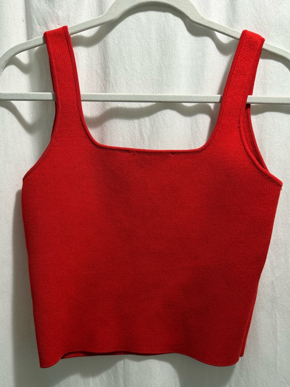 Zara Red Ribbed Square-Neck Crop Tank Top - Picture 5 of 5